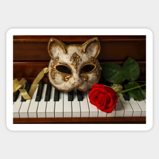 Cat Mask And Red Rose Sticker